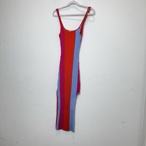 FATE Women's Maxi Dress Small Knit Sweater Ribbed Blue Pink Red Slit Stretch
